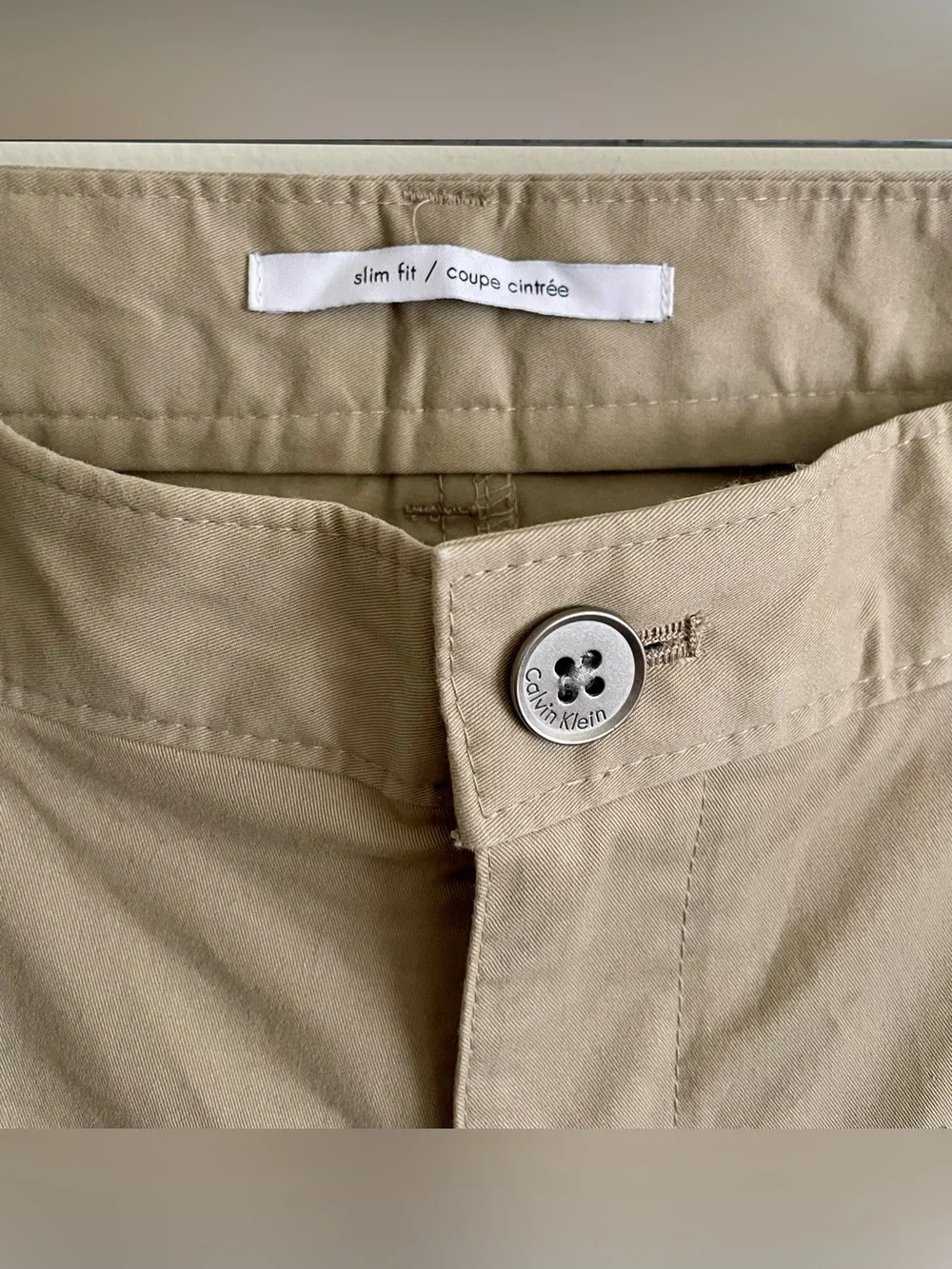 🦘 NWOT Calvin Klein Tan Slim Fit Trousers 34x32 🦘